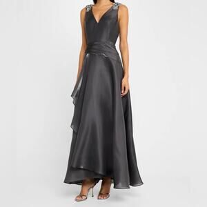 Aidan Mattox Bead-Embellished Iridescent Organza Gown Dark Slate Women’s Sz 10